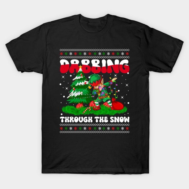 Dabbing Through The Snow ELF Christmas Lights Dabbing Elf Xmas T-Shirt by wonderws